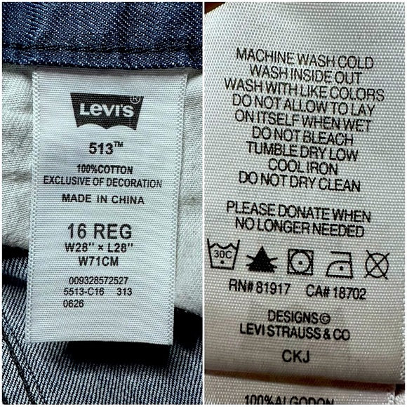 Levi's 513 Slim Straight Fit Jeans Dark Indigo Kids Size 16R 28x28 - Picture 9 of 10